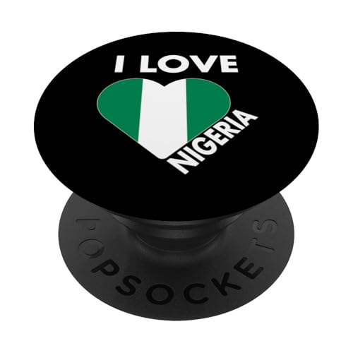 Ich liebe Nigeria mit nigerianischer Flagge in einem Herzen nigerianischer Stolz PopSockets mit austauschbarem PopGrip von Nigeria Teez