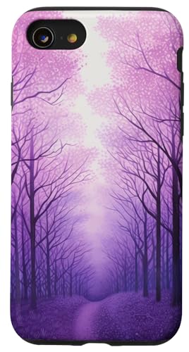 Hülle für iPhone SE (2020) / 7 / 8 Lila Waldlandschaft im Freien Wald von Night Sky Pattern Lover