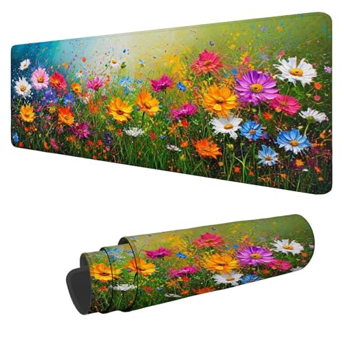 Farbe Mauspad 1500x800x3mm Mousepad Groß, Blumen Schreibtischunterlage mit Anti-Rutsch Basis XXL Gaming Mousepad Verbessert Präzision und Geschwindigkeit for Maus und Tastatur, für PC, Laptop N-421 von Nigsnxng