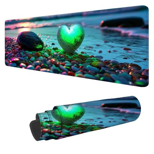 Liebe Herz Mauspad 1500x800x3mm Mousepad Groß Strand Schreibtischunterlage Anti-Rutsch Basis XXL Gaming Mouse Pad Verbessert Präzision und Geschwindigkeit for Maus und Tastatur, für PC, Laptop N-382 von Nigsnxng