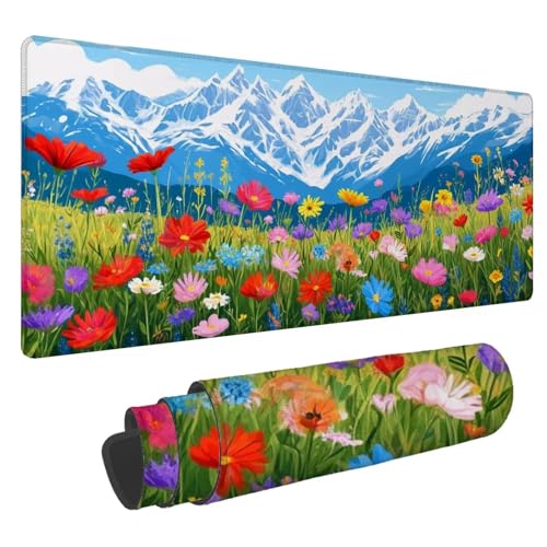 Mousepad 1200x600x3mm XXL Blumen Gaming Mauspad Schneeberg Mouse Pad Groß Wasserdicht Glatte Oberfläche Schreibtischunterlage Genähten Kanten Mauspads, für Büro und Zuhause Schreibtisch Geschenk N-643 von Nigsnxng