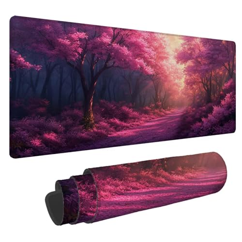 Mousepad 1200x600x3mm XXL Rosa Gaming Mauspad Wald Mouse Pad Groß Wasserdicht Glatte Oberfläche Schreibtischunterlage, mit Genähten Kanten Mauspads, für Büro und Zuhause Schreibtisch Geschenk N-842 von Nigsnxng