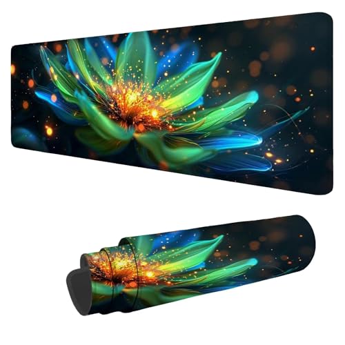 Mousepad 1600x800x3mm XXL Blumen Gaming Mauspad Grün Mouse Pad Groß Wasserdicht Glatte Oberfläche Schreibtischunterlage, mit Genähten Kanten Mauspads, für Büro und Zuhause Schreibtisch Geschenk N-87 von Nigsnxng