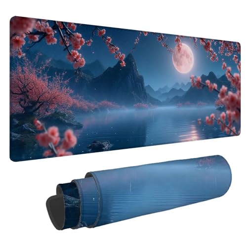 Mousepad 1600x800x3mm XXL Blumenbaum Gaming Mauspad Berg Mouse Pad Groß Wasserdicht Glatte Oberfläche Schreibtischunterlage, Genähten Kanten Mauspads, für Büro und Zuhause Schreibtisch Geschenk N-592 von Nigsnxng