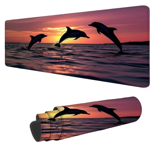 Mousepad 1600x800x3mm XXL Delphin Gaming Mauspad Sonnenuntergang Mouse Pad Groß Wasserdicht Glatte Oberfläche Schreibtischunterlage Genähten Kanten Mauspads für Büro und Zuhause Schreibtisch N-558 von Nigsnxng