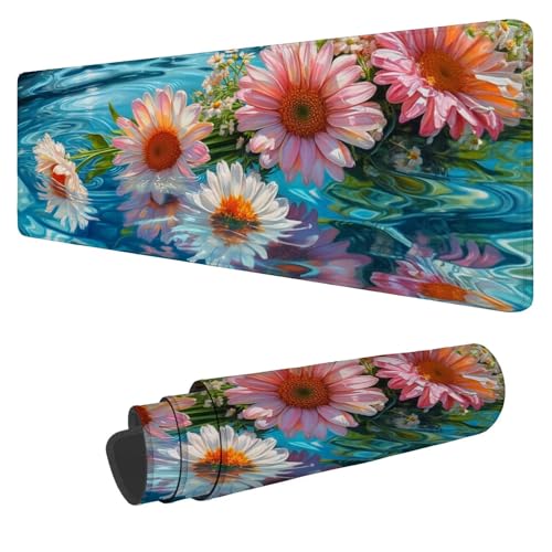 Mousepad 1600x800x3mm XXL Gänseblümchen Gaming Mauspad Blumen Mouse Pad Groß Wasserdicht Glatte Oberfläche Schreibtischunterlage Genähten Kanten Mauspads für Büro und Zuhause Schreibtisch N-314 von Nigsnxng