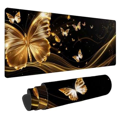 Mousepad 1600x800x3mm XXL Gelb Gaming Mauspad Schmetterling Mouse Pad Groß Wasserdicht Glatte Oberfläche Schreibtischunterlage Genähten Kanten Mauspads für Büro und Zuhause Schreibtisch Geschenk N-736 von Nigsnxng