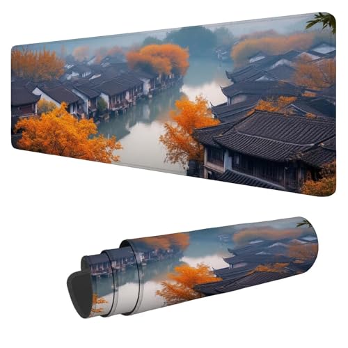 Mousepad 1600x800x3mm XXL Kleine Stadt Gaming Mauspad Landschaft Mouse Pad Groß Wasserdicht Glatte Oberfläche Schreibtischunterlage Genähten Kanten Mauspads für Büro und Zuhause Schreibtisch N-268 von Nigsnxng