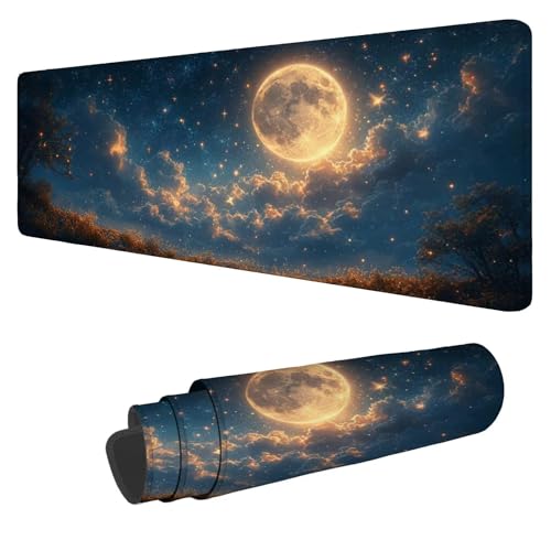 Mousepad 1600x800x3mm XXL Mond Gaming Mauspad Sternenhimmel Mouse Pad Groß Wasserdicht Glatte Oberfläche Schreibtischunterlage Genähten Kanten Mauspads für Büro und Zuhause Schreibtisch Geschenk N-646 von Nigsnxng