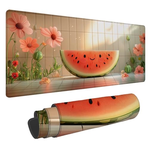 Mousepad 1600x800x3mm XXL Obst Gaming Mauspad Wassermelone Mouse Pad Groß Wasserdicht Glatte Oberfläche Schreibtischunterlage Genähten Kanten Mauspads, für Büro und Zuhause Schreibtisch Geschenk N-810 von Nigsnxng