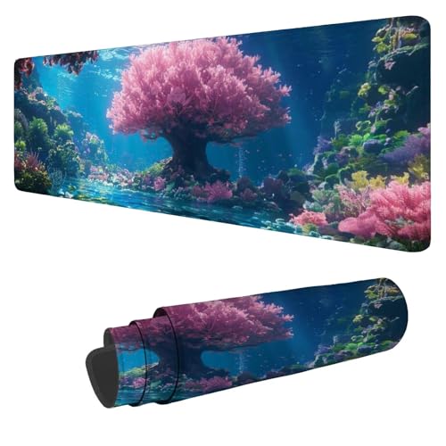 Mousepad 1600x800x3mm XXL Rosa Gaming Mauspad Baum Mouse Pad Groß Wasserdicht Glatte Oberfläche Schreibtischunterlage, mit Genähten Kanten Mauspads, für Büro und Zuhause Schreibtisch Geschenk N-517 von Nigsnxng