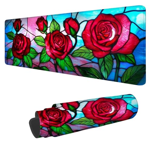 Mousepad 1600x800x3mm XXL Rot Gaming Mauspad Rose Mouse Pad Groß Wasserdicht Glatte Oberfläche Schreibtischunterlage, mit Genähten Kanten Mauspads, für Büro und Zuhause Schreibtisch Geschenk N-612 von Nigsnxng