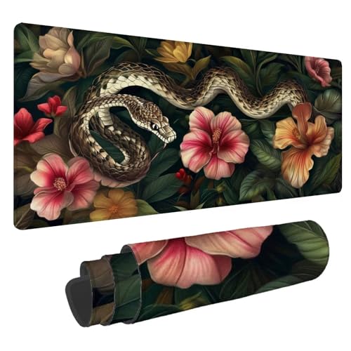 Mousepad 1600x800x3mm XXL Schlange Gaming Mauspad Blumen Mouse Pad Groß Wasserdicht Glatte Oberfläche Schreibtischunterlage, Genähten Kanten Mauspads, für Büro und Zuhause Schreibtisch Geschenk N-720 von Nigsnxng