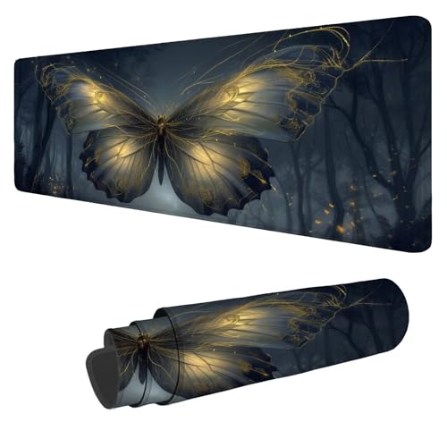 Mousepad 1600x800x3mm XXL Schmetterling Gaming Mauspad Wald Mouse Pad Groß Wasserdicht Glatte Oberfläche Schreibtischunterlage Genähten Kanten Mauspads, für Büro und Zuhause Schreibtisch Geschenk N-48 von Nigsnxng