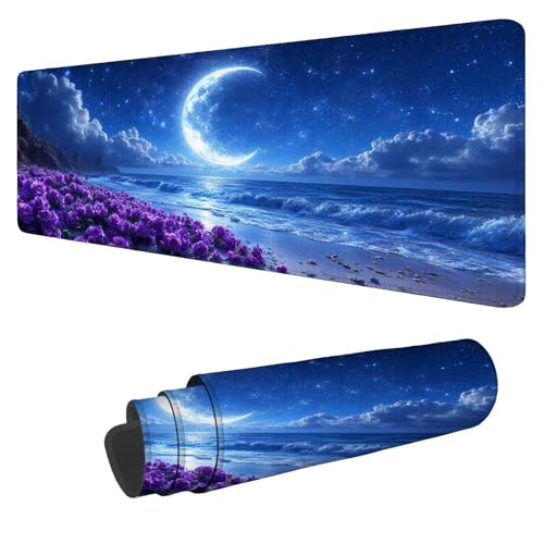 Mousepad 1600x800x3mm XXL Strand Gaming Mauspad Mond Mouse Pad Groß Wasserdicht Glatte Oberfläche Schreibtischunterlage, mit Genähten Kanten Mauspads, für Büro und Zuhause Schreibtisch Geschenk N-79 von Nigsnxng