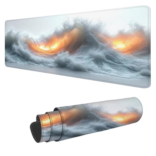 Mousepad 1600x800x3mm XXL Weiß Gaming Mauspad Gelb Mouse Pad Groß Wasserdicht Glatte Oberfläche Schreibtischunterlage, mit Genähten Kanten Mauspads, für Büro und Zuhause Schreibtisch Geschenk N-55 von Nigsnxng