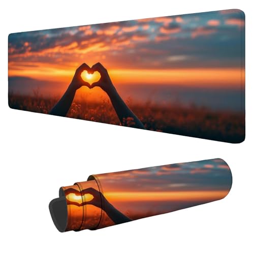 Mousepad 600x300x3mm XXL Liebe Herz Gaming Mauspad Sonnenuntergang Mouse Pad Groß Wasserdicht Glatte Oberfläche Schreibtischunterlage Genähten Kanten Mauspads für Büro und Zuhause Schreibtisch N-330 von Nigsnxng