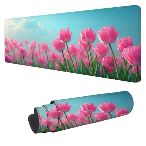 Mousepad 600x300x3mm XXL Rosa Gaming Mauspad Blumen Mouse Pad Groß Wasserdicht Glatte Oberfläche Schreibtischunterlage, mit Genähten Kanten Mauspads, für Büro und Zuhause Schreibtisch Geschenk N-466 von Nigsnxng