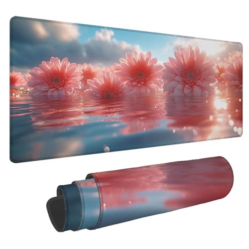 Mousepad 600x300x3mm XXL Rosa Gaming Mauspad Blumen Mouse Pad Groß Wasserdicht Glatte Oberfläche Schreibtischunterlage, mit Genähten Kanten Mauspads, für Büro und Zuhause Schreibtisch Geschenk N-776 von Nigsnxng