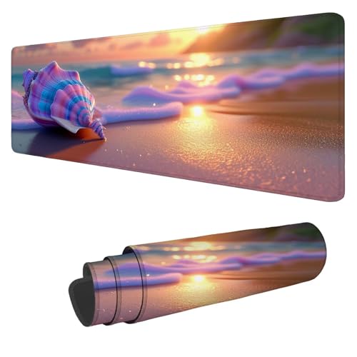 Mousepad 600x300x3mm XXL Strand Gaming Mauspad Muschel Mouse Pad Groß Wasserdicht Glatte Oberfläche Schreibtischunterlage, Genähten Kanten Mauspads, für Büro und Zuhause Schreibtisch Geschenk N-356 von Nigsnxng