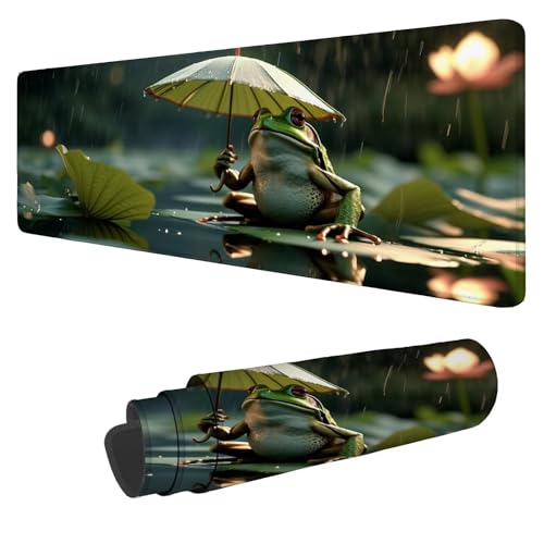 Mousepad 800x300x3mm XXL Frosch Gaming Mauspad Lotusblatt Mouse Pad Groß Wasserdicht Glatte Oberfläche Schreibtischunterlage, Genähten Kanten Mauspads, für Büro und Zuhause Schreibtisch Geschenk N-20 von Nigsnxng