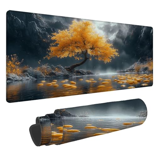 Mousepad 900x400x3mm XXL Baum Gaming Mauspad Berg Mouse Pad Groß Wasserdicht Glatte Oberfläche Schreibtischunterlage, mit Genähten Kanten Mauspads, für Büro und Zuhause Schreibtisch Geschenk N-889 von Nigsnxng