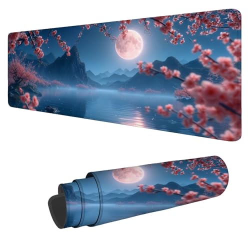 Mousepad 900x400x3mm XXL Blumenbaum Gaming Mauspad Berg Mouse Pad Groß Wasserdicht Glatte Oberfläche Schreibtischunterlage, Genähten Kanten Mauspads, für Büro und Zuhause Schreibtisch Geschenk N-592 von Nigsnxng