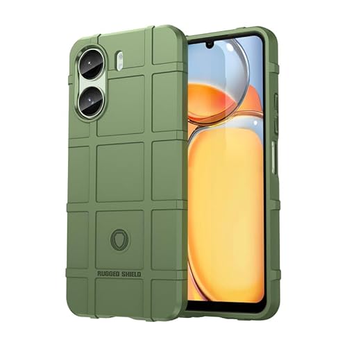 Nikaque Hülle für Xiaomi Redmi 13C, Vollschutz Rugged Shield, rutschfeste Gittertextur, Luftkissen Militär Stoßfest, Weiche TPU Bumper Handyhülle Cover für Xiaomi Poco C65, Grün von Nikaque