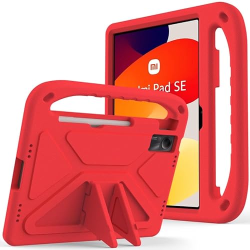 Nikaque Kinder-Schutzhülle für Xiaomi Redmi Pad SE 11 Zoll (2023), EVA-Schaum, leicht, stoßfest, langlebig, Tablet-Schutzhülle mit Griff und Ständer für Kinder, Rot von Nikaque