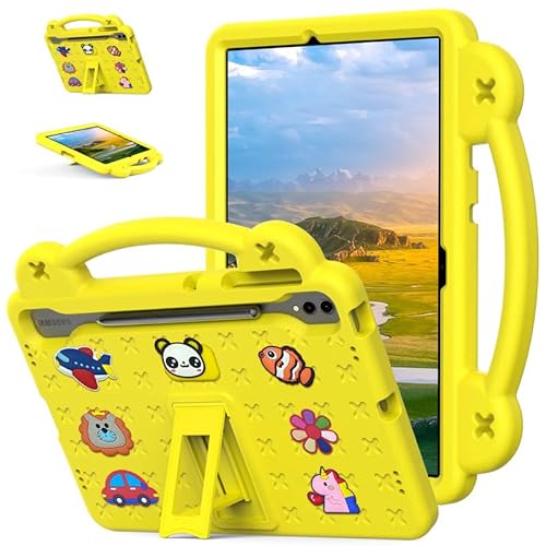 Schutzhülle für Samsung Galaxy S9 FE Plus / S9 Plus 12,4 Zoll 2023 (X610 X810) Kinderhülle, Tablet-Hülle kinderfreundlich, DIY niedliches Design, Griff mit Ständer, EVA leichte Schutzhülle, Gelb von Nikaque