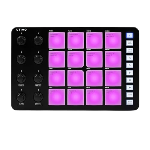 Nikou 16-Tasten MIDI-Controller Percussion Pad, RGB Hintergrundbeleuchtung MIDI-Tastatur BT-Anschluss, 3,5mm Ausgang mit Geringer Latenz, Eingebaute Batterie (Schwarz) von Nikou