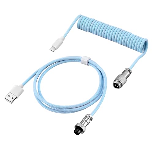 Nilioyul Spiralförmiges USB Kabel für komfortable Bewegung und skalierbare Schnittstelle. Mechanische Tastatur. Spiralförmiges ABS Luftfahrtstecker Datenkabel, Blau von Nilioyul