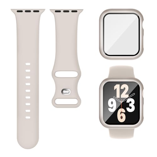 3-IN-1 Kompatibel mit Apple Watch Armband + Hülle + Displayschutz 40mm 41mm 44mm 45mm, Sport Silikon Band + Hard Hülle Mit Glas Kompatibel für iWatch Series SE 9 8 7 6 5 4 Damen Herren Polartern von Nimblistic