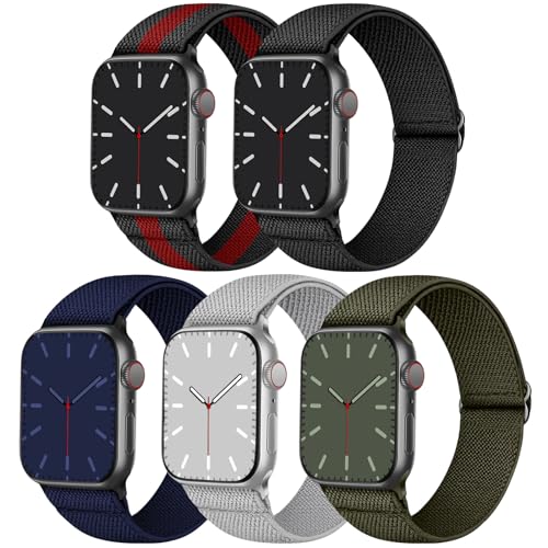 Elastisches Armband Kompatibel mit Apple Watch 41mm 40mm 38mm, Nylon Geflochtenes Stoff Band für Apple Watch 9/SE/8/7/6/5/4/3/2/1, 5er Packung von Nimblistic