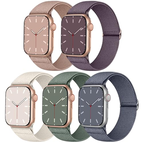 Elastisches Armband Kompatibel mit Apple Watch 45mm 44mm 42mm, Nylon Geflochtenes Stoff Band für Apple Watch 9/SE/8/7/6/5/4/3/2/1, 5er Packung von Nimblistic