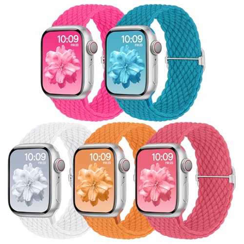 Geflochtenes Armband Kompatibel mit Apple Watch 38mm 40mm 41mm 42mm, Elastisches Nylon Stoff Band für Apple Watch 10 9 8 SE 7 6 5 4 3 2 1, 5 Stück von Nimblistic