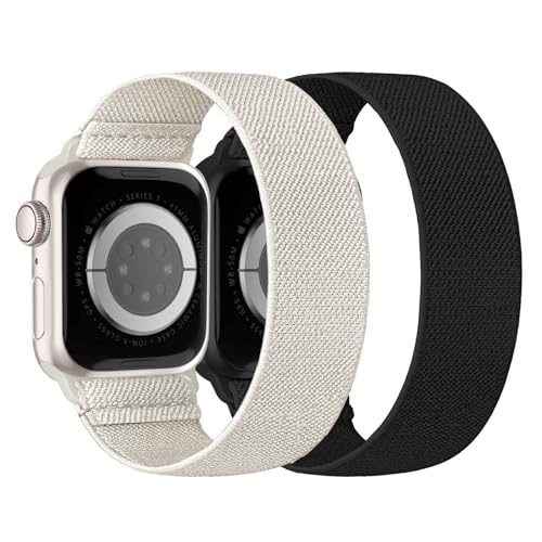 Nimblistic Nylon Solo Loop Kompatibel mit Apple Watch Armband 44mm 45mm 49mm 42mm, Elastisches Stoff Sport Ersatzarmband für Iwatch Series SE 9 8 7 6 5 4 3 Damen Herren, 2er Pack von Nimblistic