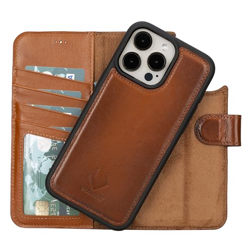 VENOULT 4 Kartenhalter, abnehmbare Brieftaschen-Schutzhülle für iPhone, Mann oder Frau, Folio-Cover, 16 Pro 16 cm (6,3 Zoll), kompatibel mit Magsafe, RFID, echtes Leder, Klappetui, Ständer von Nine Case