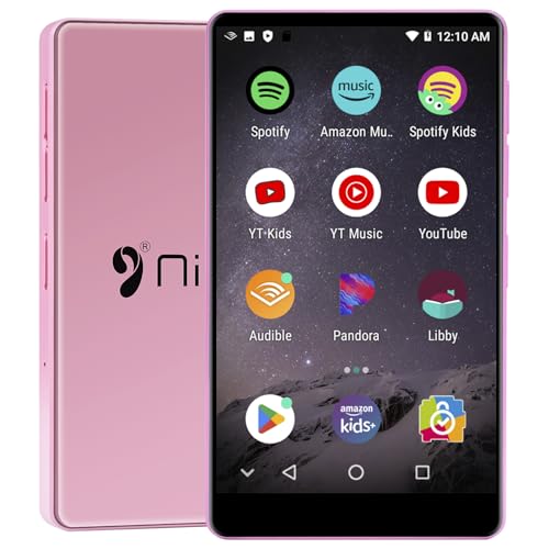 MP3 Player mit Bluetooth und WLAN,Kinder MP3&MP4 Musik Player mit Spotify, Amazon Musik,YouTube, Audible, 4.0" IPS Android Player mit Lautsprecher,bis zu 1TB (16GB, Rosa, 4 Zoll) von Nine