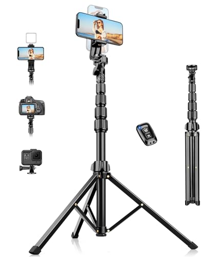 Nineigh 190cm Handy Stativ für Smartphone, Leicht Aluminium Handystativhalter mit Fernauslöser für iPhone/Samsung/Huawei, Erweiterbarer Selfie Handy Stativ Tripod für Video, Vlog, Live-Stream von Nineigh