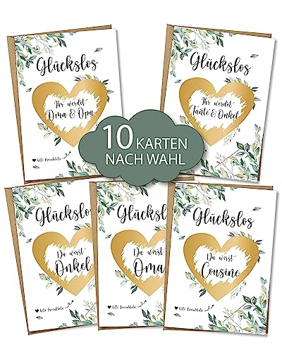 Ninky® Rubbelkarte 10 Rubbelkarten nach Wahl mit Kuverts - Schwangerschaft verkünden - Rubbellos Herz Gold Postkarte DIN A6 von Ninky