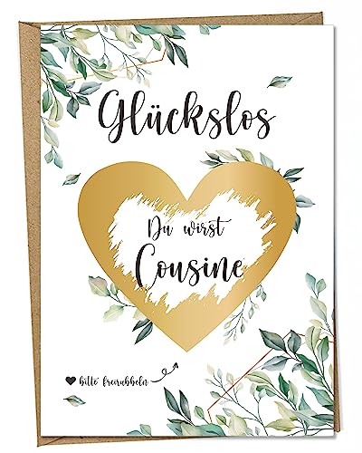 Ninky® Rubbelkarte Du wirst Cousine Postkarte mit Kuvert - Schwangerschaft verkünden Cousine - Rubbellos Herz Gold DIN A6 von Ninky