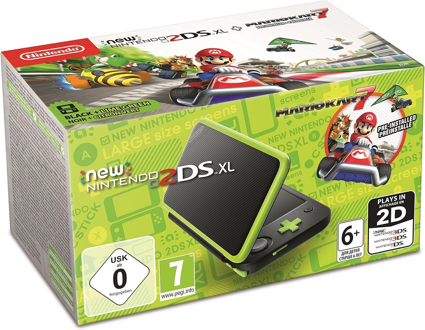 Nintendo New 2DS XL Konsole Schwarz - Apfelgrün inkl. Mario Kart 7 von Nintendo