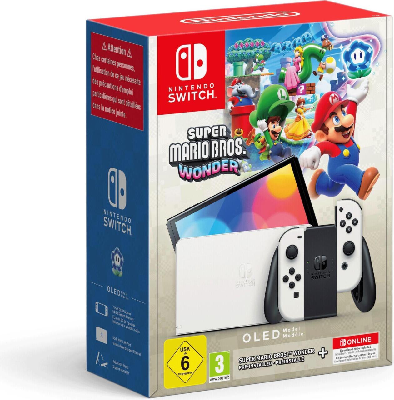 Nintendo Switch (OLED) White + Super Mario Bros.Wonder + 12 Monate Online Mit... von Nintendo