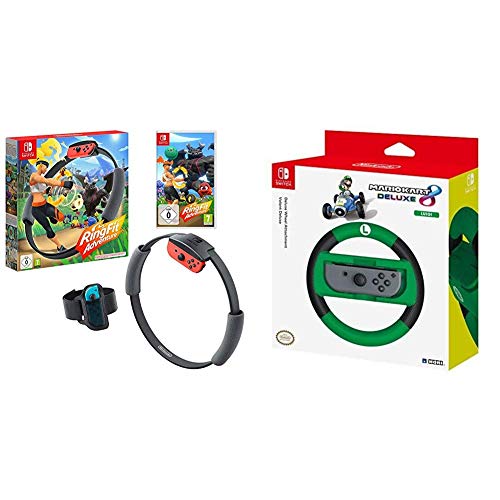 Ring Fit Adventure - [Nintendo Switch] & HORI NSW-055U Nintendo Switch Mario Kart 8 Deluxe Lenkrad (Luigi Version) von Nintendo