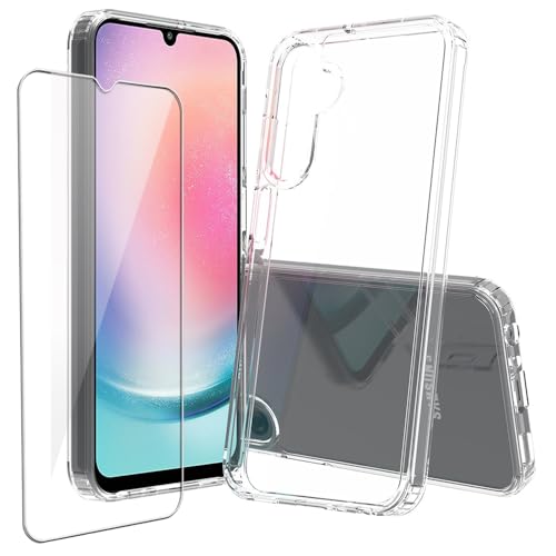 Niopiee für Samsung Galaxy A25 5G Hülle Kristallklar Stoßfest Handyhülle Hybrid Slim Hartcase mit Panzerglas Schutzfolie Ganzkörper Anti-Gelb Anti-Kratzer Telefon Schutzhülle Cover von Niopiee