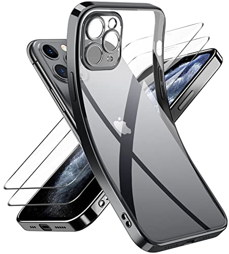 Niphabe Handyhülle für iPhone 11 Pro Hülle mit Kameraschutz, Original Silikon mit 2 Schutzfolie,Niemals Gelb Ultra Dünn Crystal Clear Schutzhülle für iPhone 11 Pro 5.8'' Schwarz von Niphabe