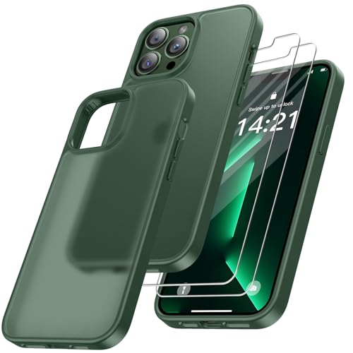 Niphabe Hard Hülle Kompatibel mit iPhone 13 Pro Max mit 2 Stück Schutzfolie, Nie Vergilbung Hard PC Case Kratzresistente Rückseite Stoßfest Schutzhülle TPU Bumper - Grün von Niphabe