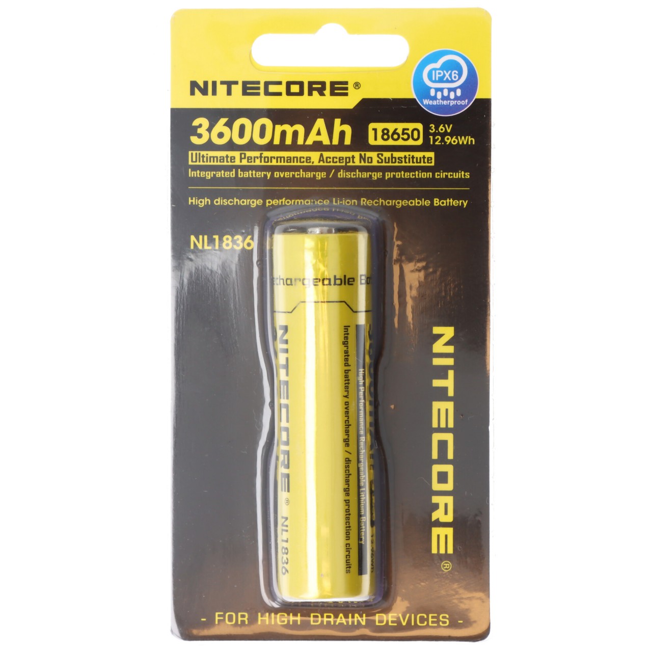 Nitecore Li-Ion Akku Typ 18650 3600mAh, NL1836R, mit USB-C-Ladeanschluss und Lade-Anzeige von Nitecore