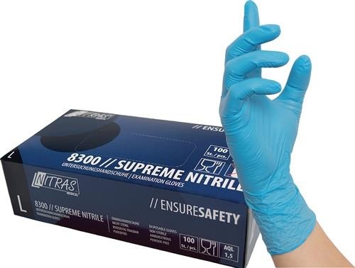 Nitras Einweghandschuh SUPREME NITRILE Gr.M blau Nitril EN374 PSA III 100 St. von Nitras